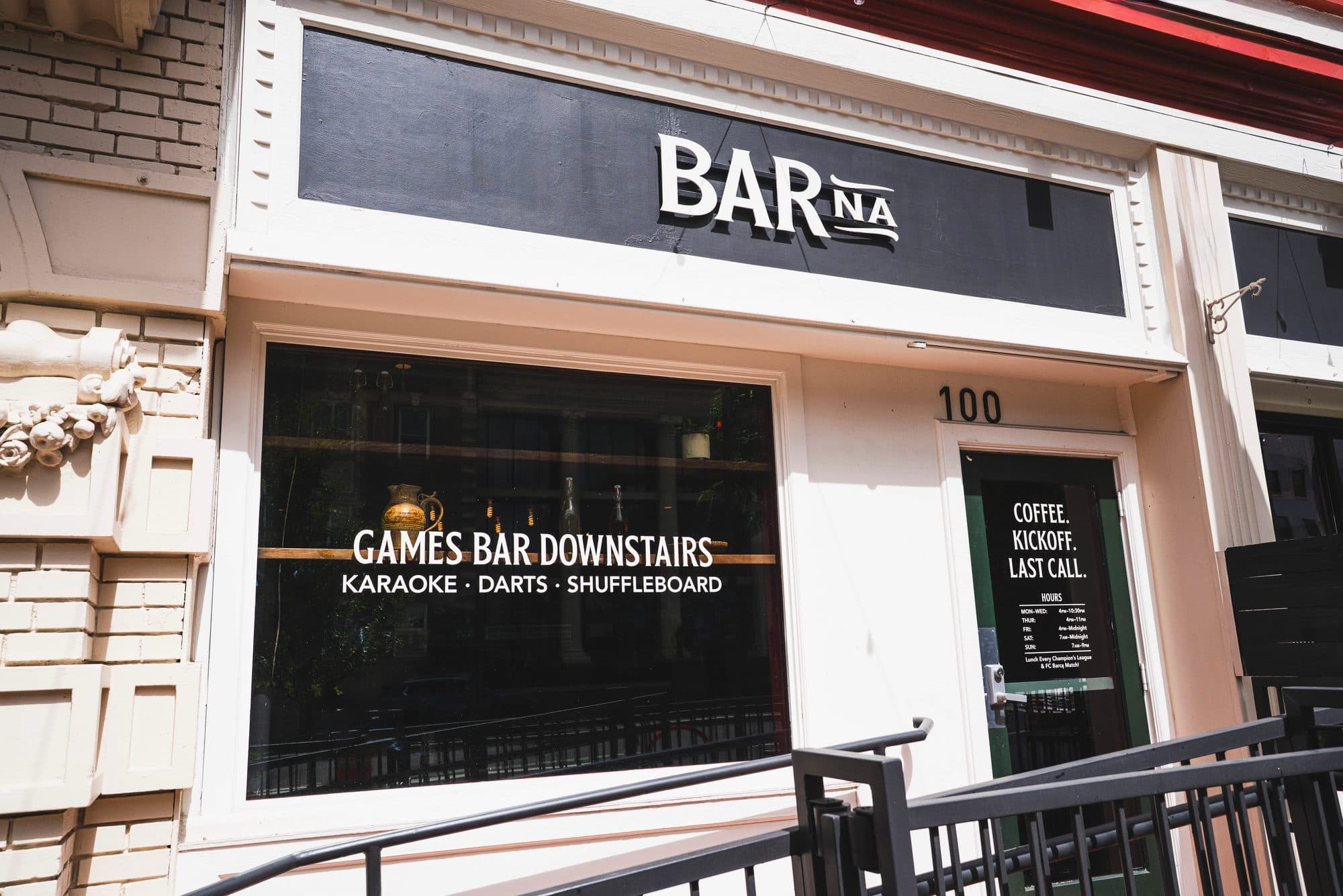 The BARna storefront on East Colfax, with the games bar downstairs sign in the window