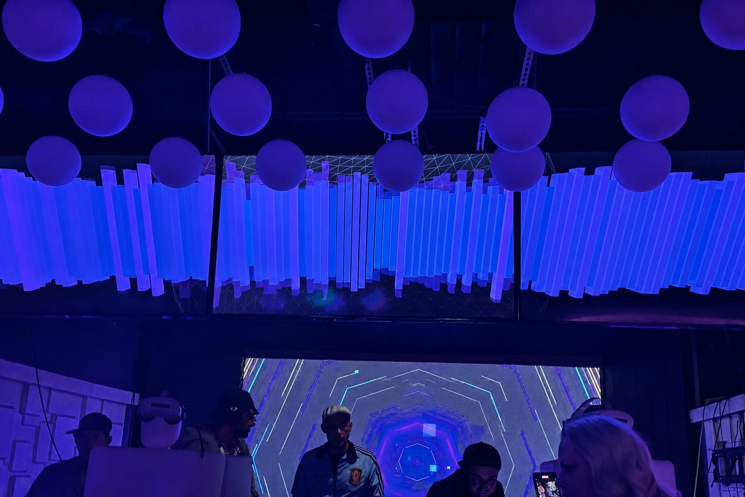 Wide view of the LED tube wall in deep blue