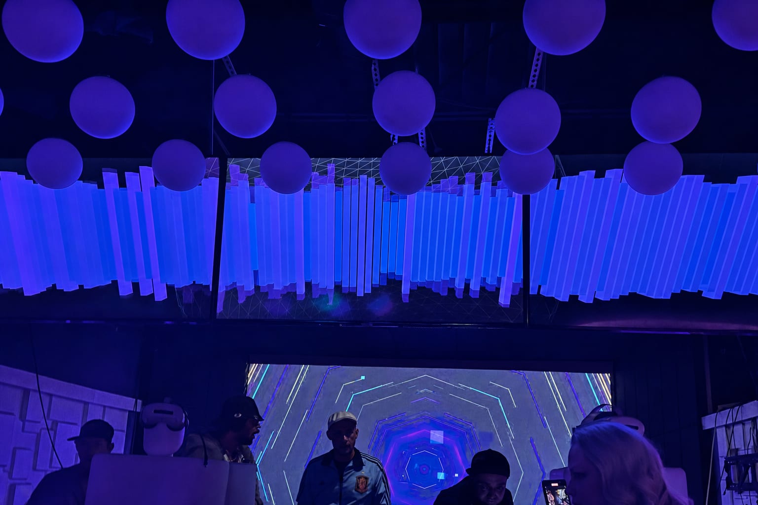 Wide view of the LED tube wall in deep blue