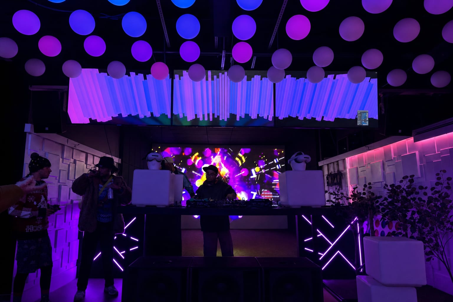 Orb ceiling installation over the venue floor